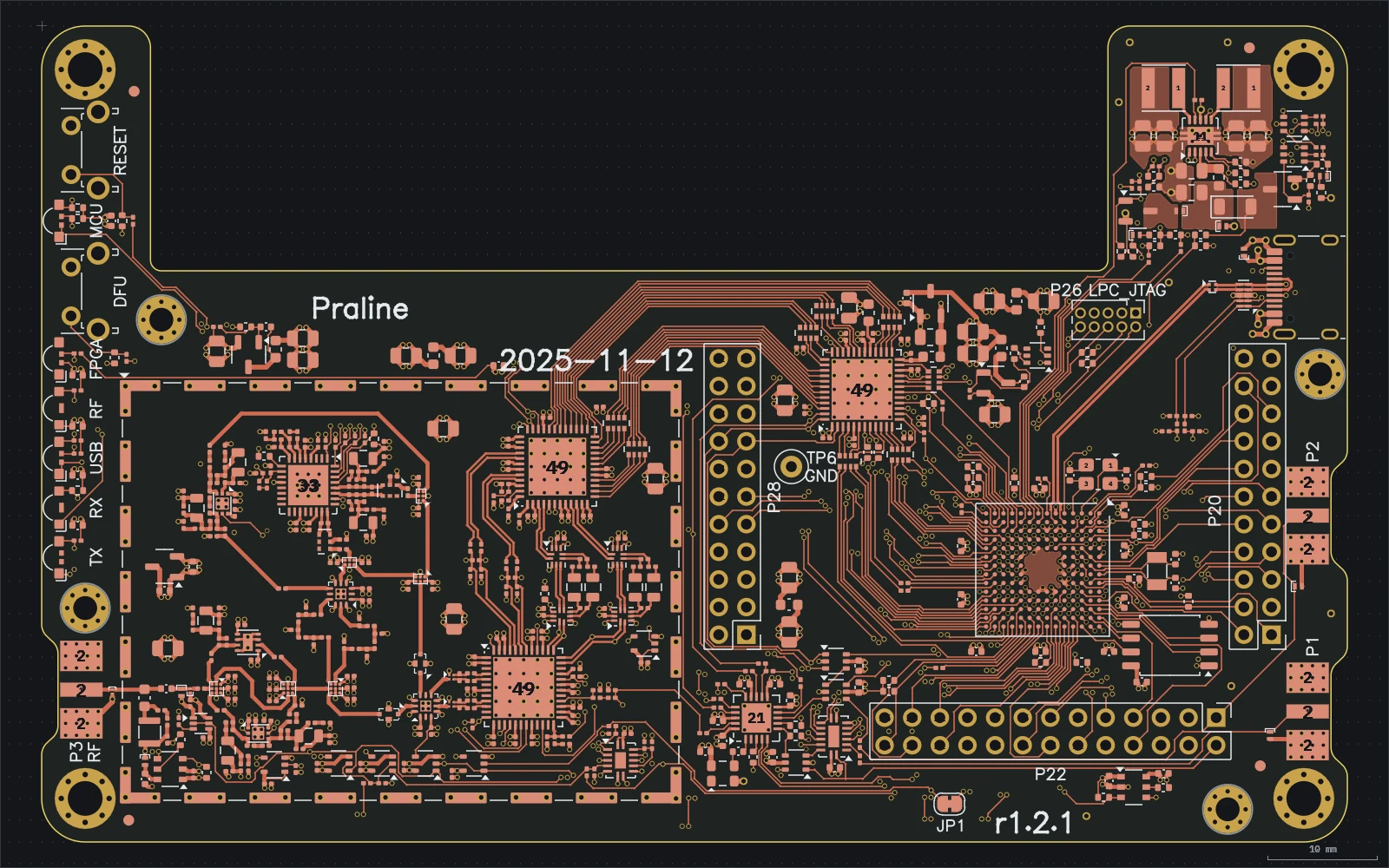 La carte HackRF Pro importée depuis KiCad, rendue par agentee.